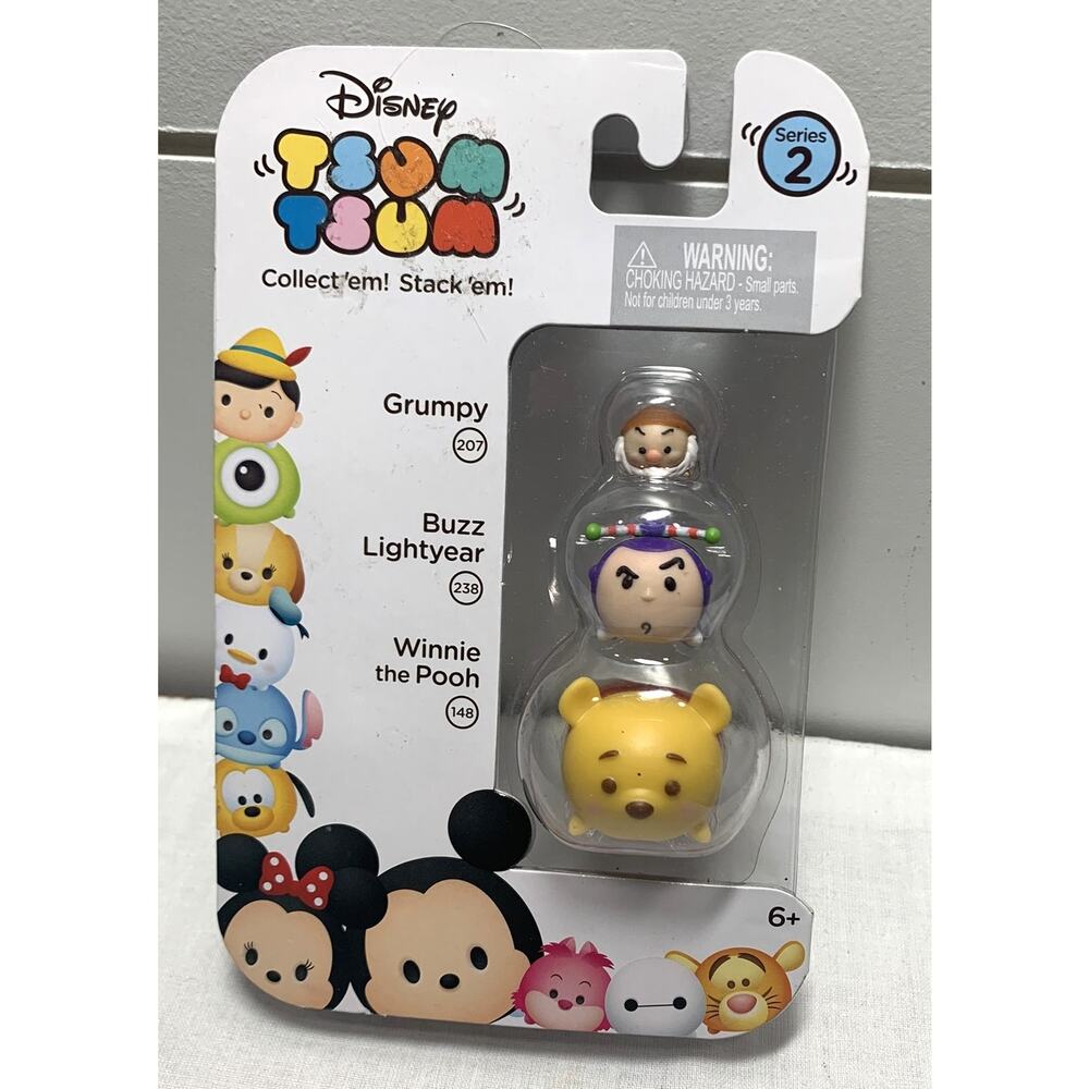 Disney Tsum Tsum Series 2 Winnie Pooh (148), Buzz Lightyear (238), Grumpy (207)